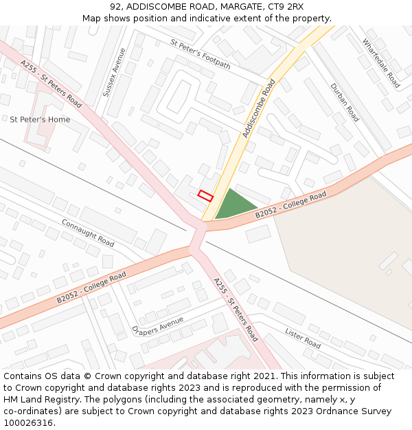 92, ADDISCOMBE ROAD, MARGATE, CT9 2RX: Location map and indicative extent of plot