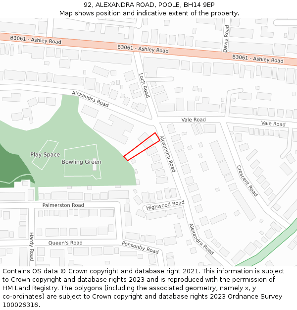 92, ALEXANDRA ROAD, POOLE, BH14 9EP: Location map and indicative extent of plot
