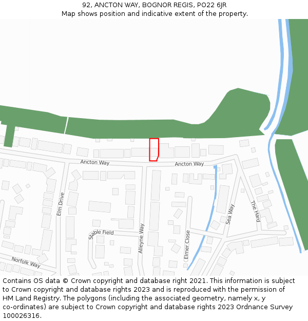 92, ANCTON WAY, BOGNOR REGIS, PO22 6JR: Location map and indicative extent of plot