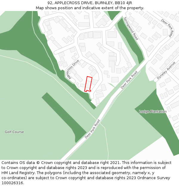 92, APPLECROSS DRIVE, BURNLEY, BB10 4JR: Location map and indicative extent of plot