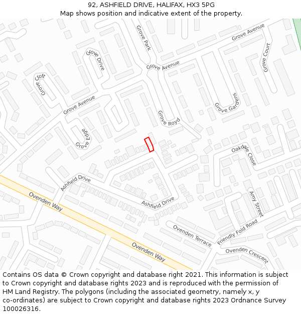 92, ASHFIELD DRIVE, HALIFAX, HX3 5PG: Location map and indicative extent of plot