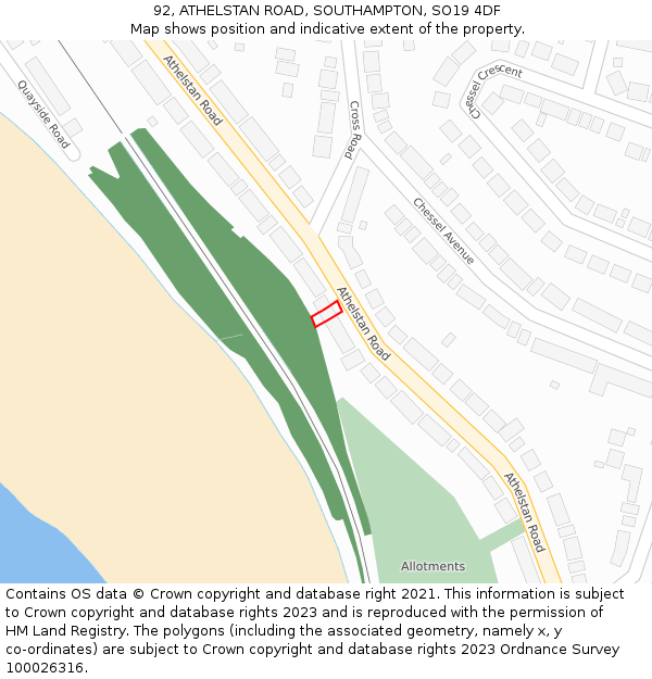 92, ATHELSTAN ROAD, SOUTHAMPTON, SO19 4DF: Location map and indicative extent of plot