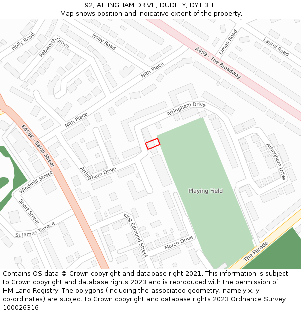 92, ATTINGHAM DRIVE, DUDLEY, DY1 3HL: Location map and indicative extent of plot