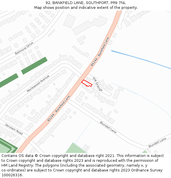 92, BANKFIELD LANE, SOUTHPORT, PR9 7NL: Location map and indicative extent of plot