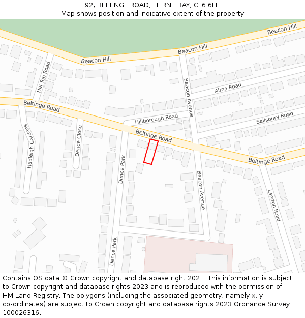 92, BELTINGE ROAD, HERNE BAY, CT6 6HL: Location map and indicative extent of plot