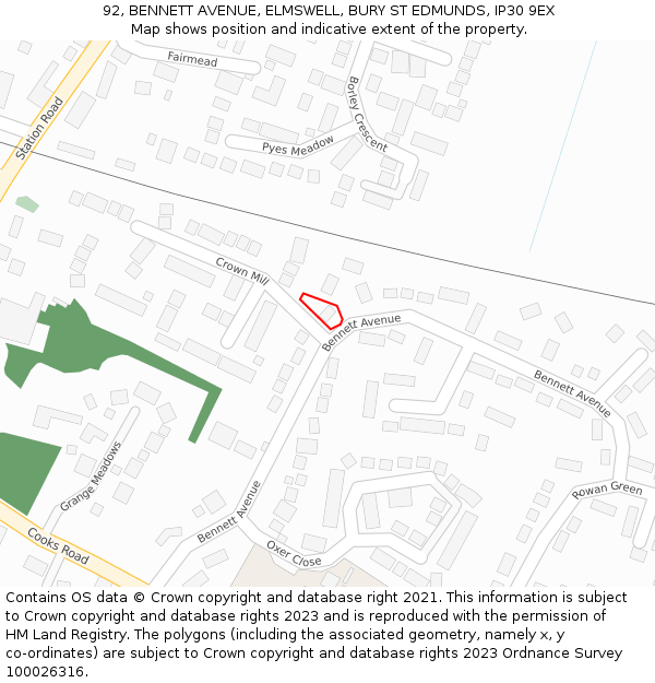 92, BENNETT AVENUE, ELMSWELL, BURY ST EDMUNDS, IP30 9EX: Location map and indicative extent of plot