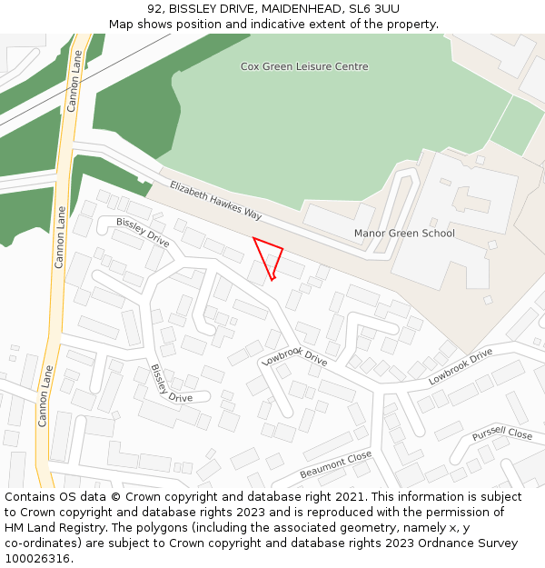 92, BISSLEY DRIVE, MAIDENHEAD, SL6 3UU: Location map and indicative extent of plot