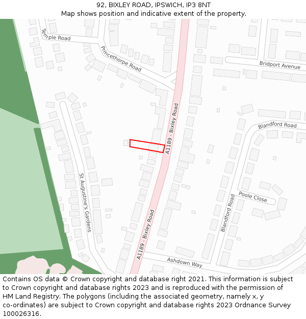 92, BIXLEY ROAD, IPSWICH, IP3 8NT: Location map and indicative extent of plot