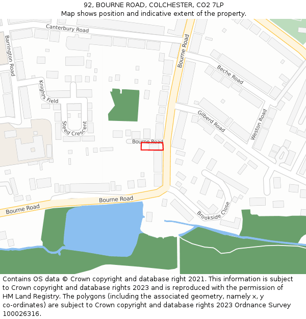 92, BOURNE ROAD, COLCHESTER, CO2 7LP: Location map and indicative extent of plot
