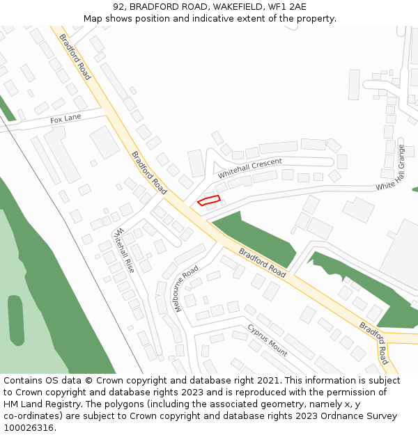 92, BRADFORD ROAD, WAKEFIELD, WF1 2AE: Location map and indicative extent of plot