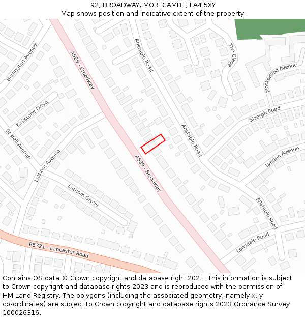 92, BROADWAY, MORECAMBE, LA4 5XY: Location map and indicative extent of plot
