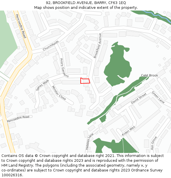 92, BROOKFIELD AVENUE, BARRY, CF63 1EQ: Location map and indicative extent of plot