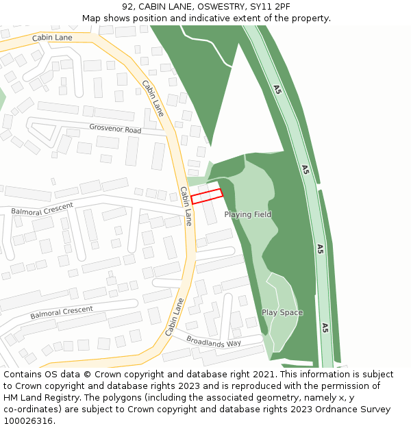 92, CABIN LANE, OSWESTRY, SY11 2PF: Location map and indicative extent of plot