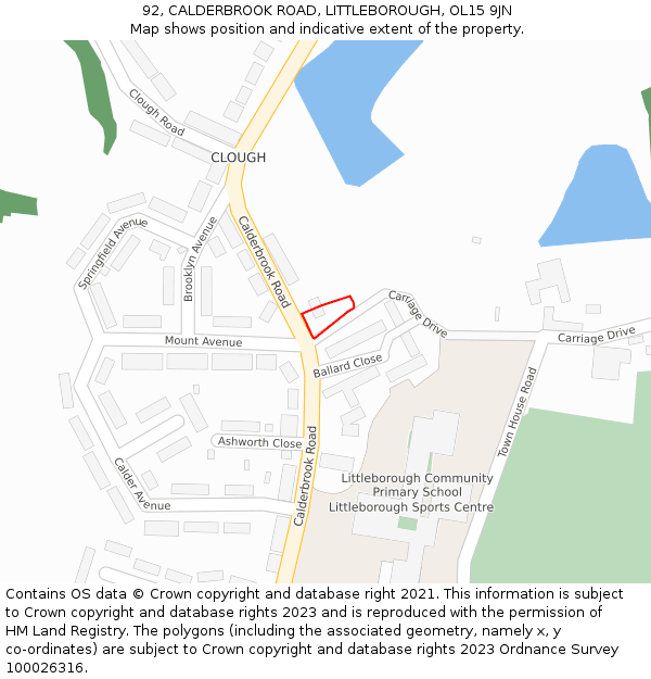 92, CALDERBROOK ROAD, LITTLEBOROUGH, OL15 9JN: Location map and indicative extent of plot