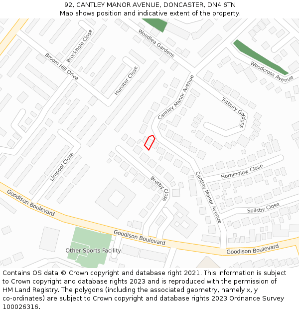 92, CANTLEY MANOR AVENUE, DONCASTER, DN4 6TN: Location map and indicative extent of plot