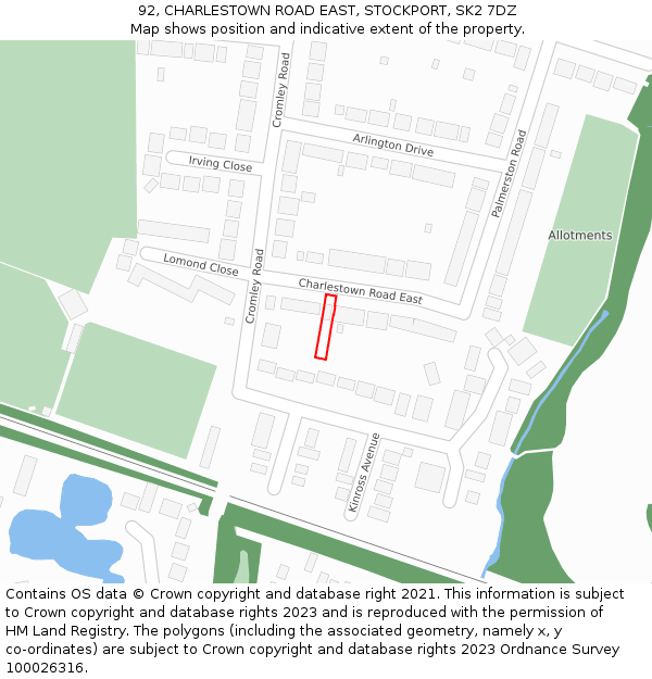 92, CHARLESTOWN ROAD EAST, STOCKPORT, SK2 7DZ: Location map and indicative extent of plot