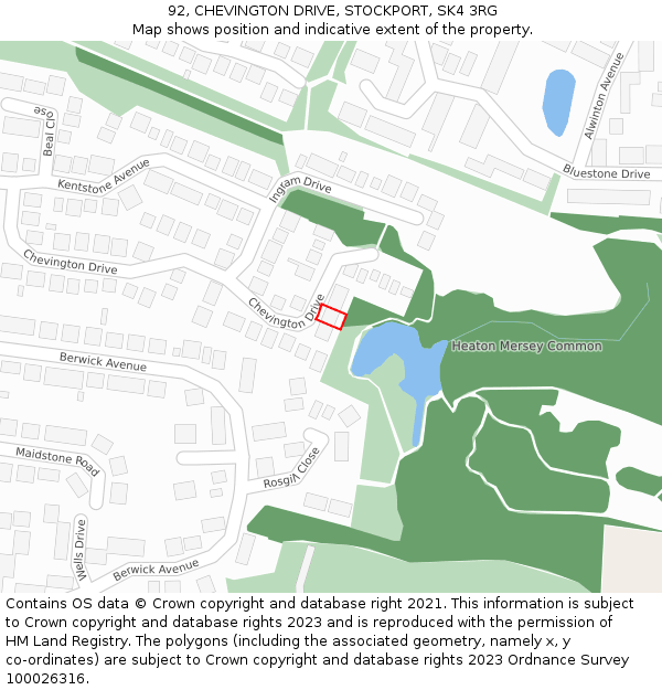 92, CHEVINGTON DRIVE, STOCKPORT, SK4 3RG: Location map and indicative extent of plot