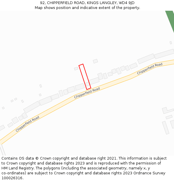 92, CHIPPERFIELD ROAD, KINGS LANGLEY, WD4 9JD: Location map and indicative extent of plot