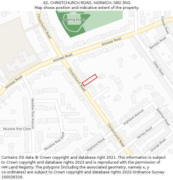 92, CHRISTCHURCH ROAD, NORWICH, NR2 3NG: Location map and indicative extent of plot