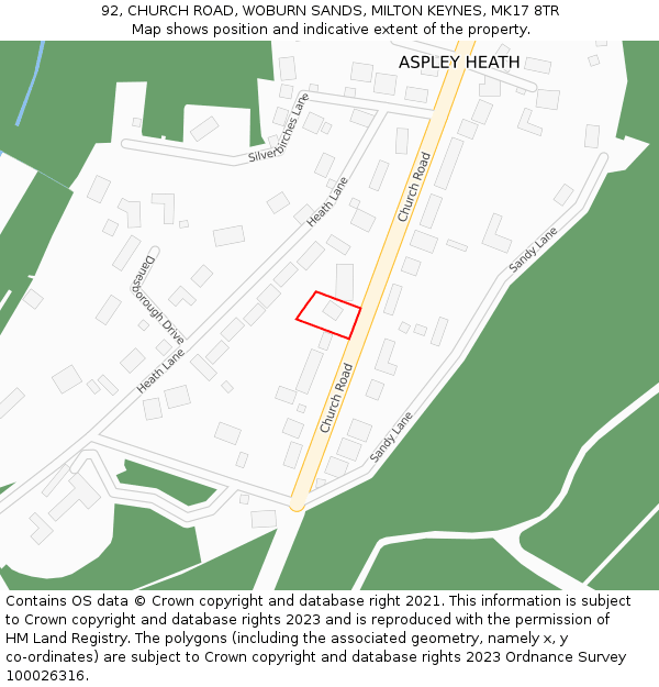 92, CHURCH ROAD, WOBURN SANDS, MILTON KEYNES, MK17 8TR: Location map and indicative extent of plot