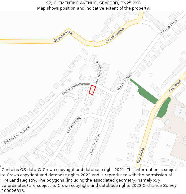 92, CLEMENTINE AVENUE, SEAFORD, BN25 2XG: Location map and indicative extent of plot