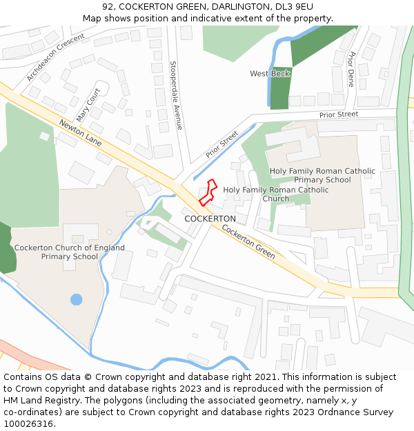 92, COCKERTON GREEN, DARLINGTON, DL3 9EU: Location map and indicative extent of plot