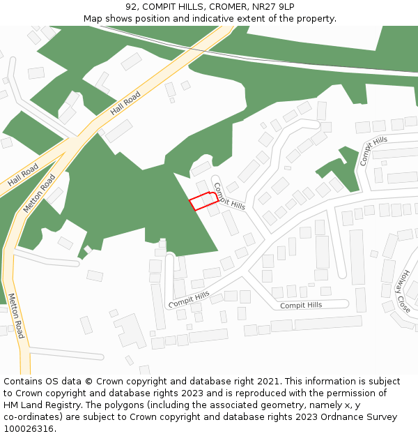 92, COMPIT HILLS, CROMER, NR27 9LP: Location map and indicative extent of plot