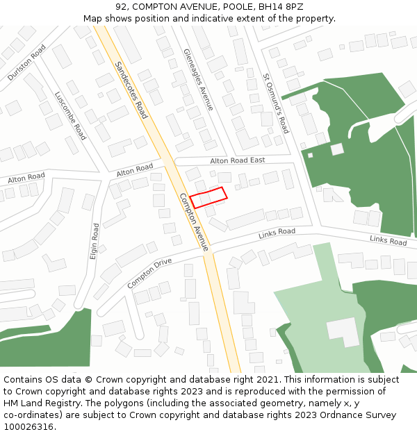 92, COMPTON AVENUE, POOLE, BH14 8PZ: Location map and indicative extent of plot