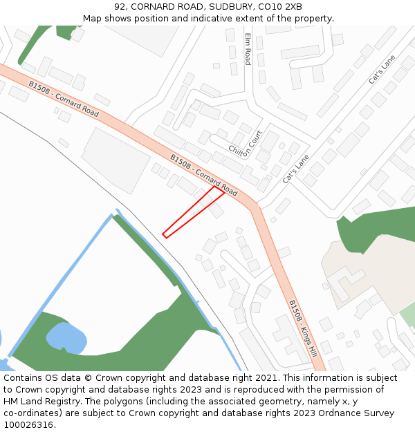 92, CORNARD ROAD, SUDBURY, CO10 2XB: Location map and indicative extent of plot