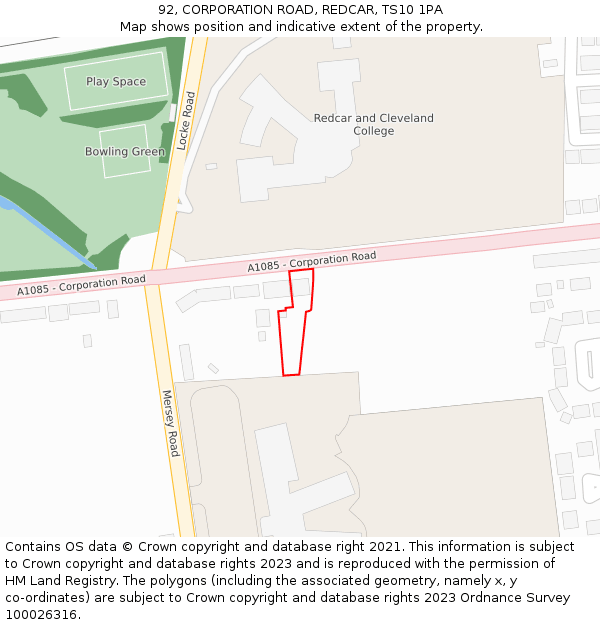 92, CORPORATION ROAD, REDCAR, TS10 1PA: Location map and indicative extent of plot