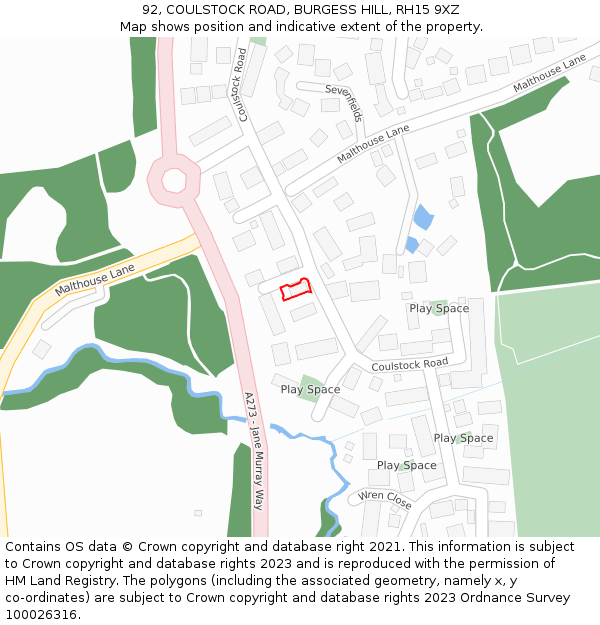 92, COULSTOCK ROAD, BURGESS HILL, RH15 9XZ: Location map and indicative extent of plot