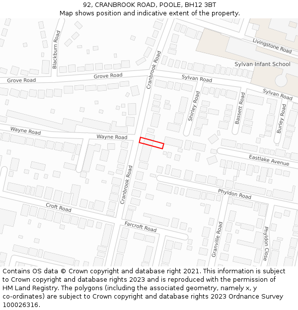 92, CRANBROOK ROAD, POOLE, BH12 3BT: Location map and indicative extent of plot