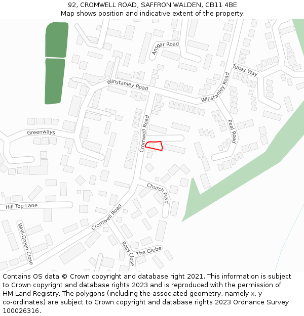 92, CROMWELL ROAD, SAFFRON WALDEN, CB11 4BE: Location map and indicative extent of plot