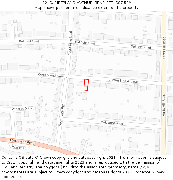 92, CUMBERLAND AVENUE, BENFLEET, SS7 5PA: Location map and indicative extent of plot