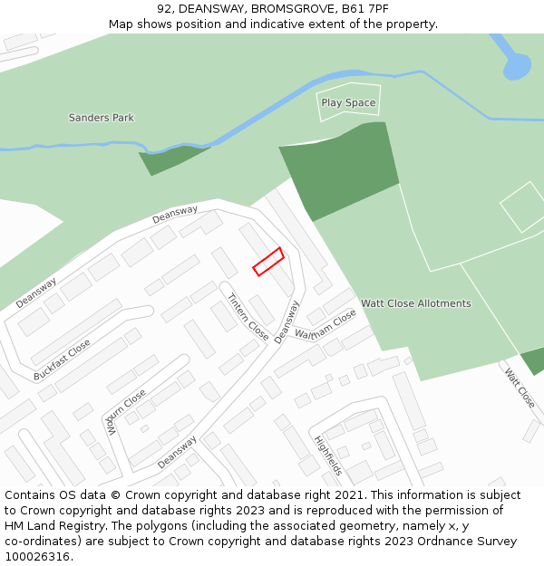92, DEANSWAY, BROMSGROVE, B61 7PF: Location map and indicative extent of plot