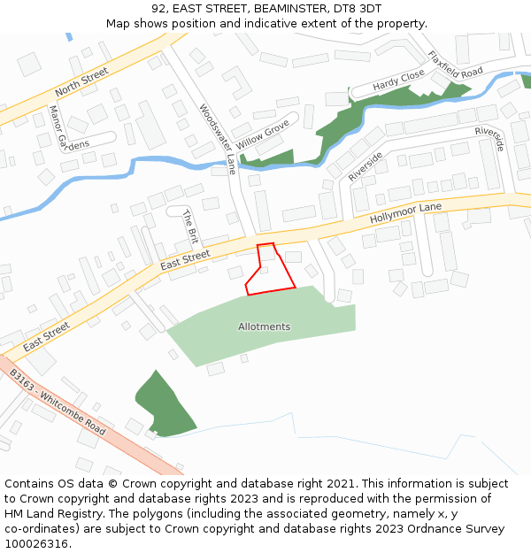 92, EAST STREET, BEAMINSTER, DT8 3DT: Location map and indicative extent of plot