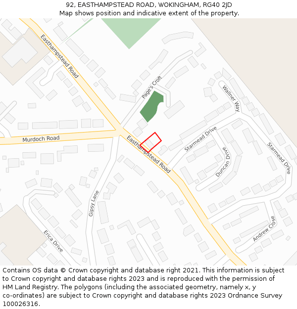 92, EASTHAMPSTEAD ROAD, WOKINGHAM, RG40 2JD: Location map and indicative extent of plot