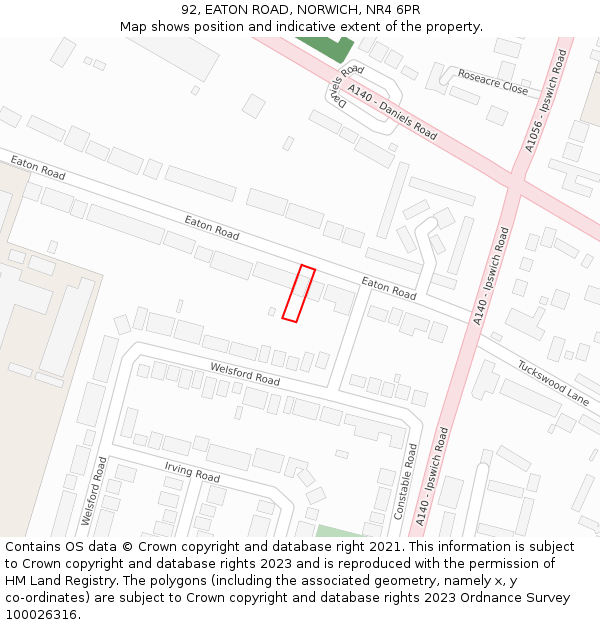 92, EATON ROAD, NORWICH, NR4 6PR: Location map and indicative extent of plot
