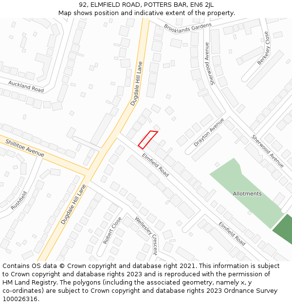 92, ELMFIELD ROAD, POTTERS BAR, EN6 2JL: Location map and indicative extent of plot