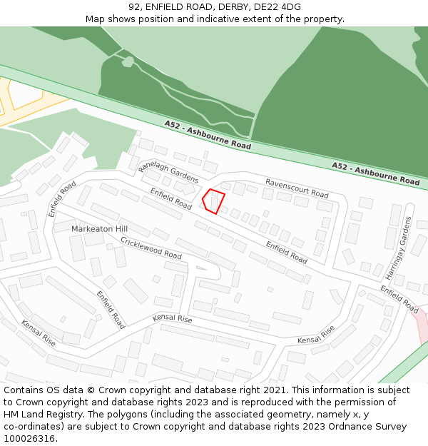 92, ENFIELD ROAD, DERBY, DE22 4DG: Location map and indicative extent of plot
