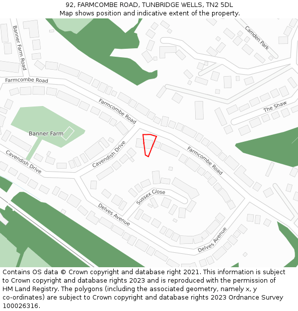 92, FARMCOMBE ROAD, TUNBRIDGE WELLS, TN2 5DL: Location map and indicative extent of plot