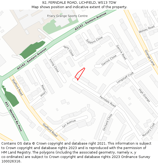92, FERNDALE ROAD, LICHFIELD, WS13 7DW: Location map and indicative extent of plot