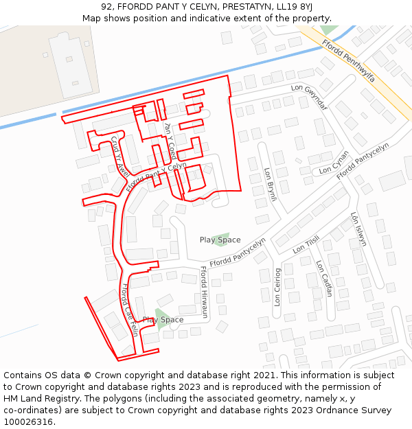 92, FFORDD PANT Y CELYN, PRESTATYN, LL19 8YJ: Location map and indicative extent of plot