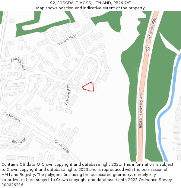 92, FOSSDALE MOSS, LEYLAND, PR26 7AT: Location map and indicative extent of plot