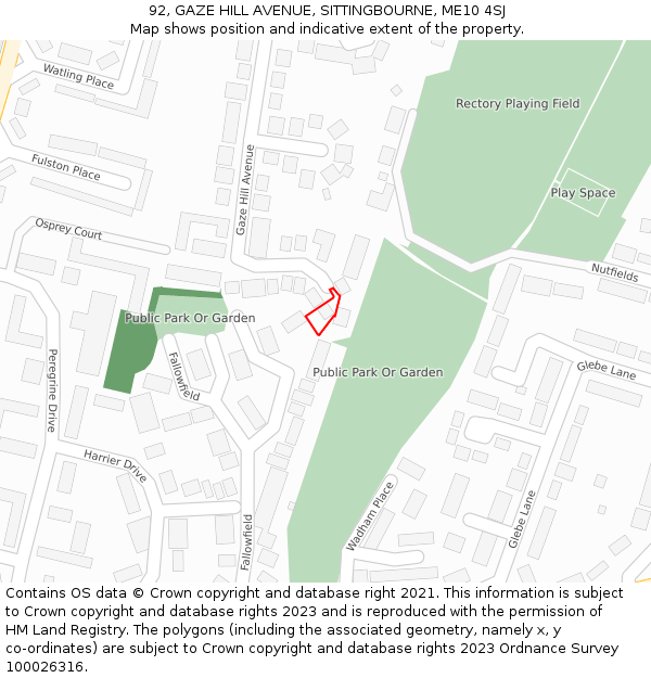 92, GAZE HILL AVENUE, SITTINGBOURNE, ME10 4SJ: Location map and indicative extent of plot