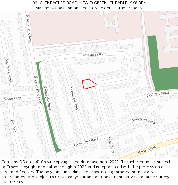 92, GLENEAGLES ROAD, HEALD GREEN, CHEADLE, SK8 3EN: Location map and indicative extent of plot