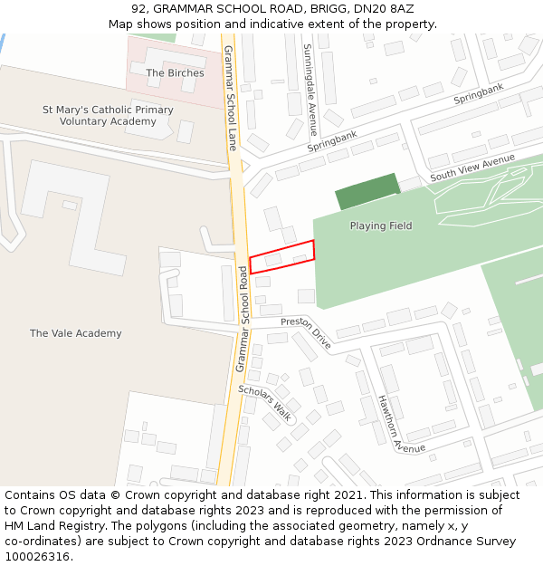 92, GRAMMAR SCHOOL ROAD, BRIGG, DN20 8AZ: Location map and indicative extent of plot