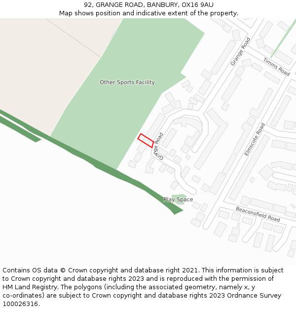 92, GRANGE ROAD, BANBURY, OX16 9AU: Location map and indicative extent of plot