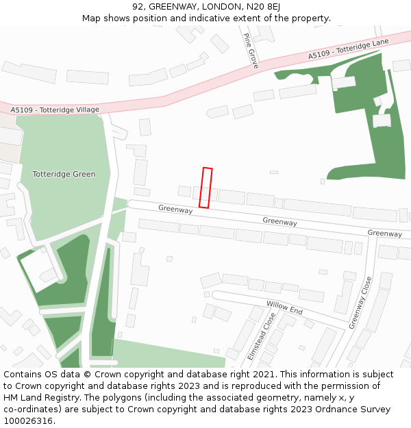 92, GREENWAY, LONDON, N20 8EJ: Location map and indicative extent of plot