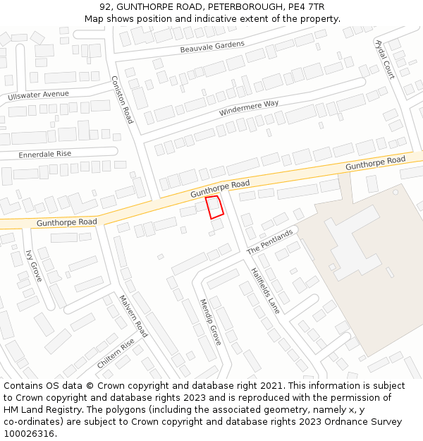 92, GUNTHORPE ROAD, PETERBOROUGH, PE4 7TR: Location map and indicative extent of plot
